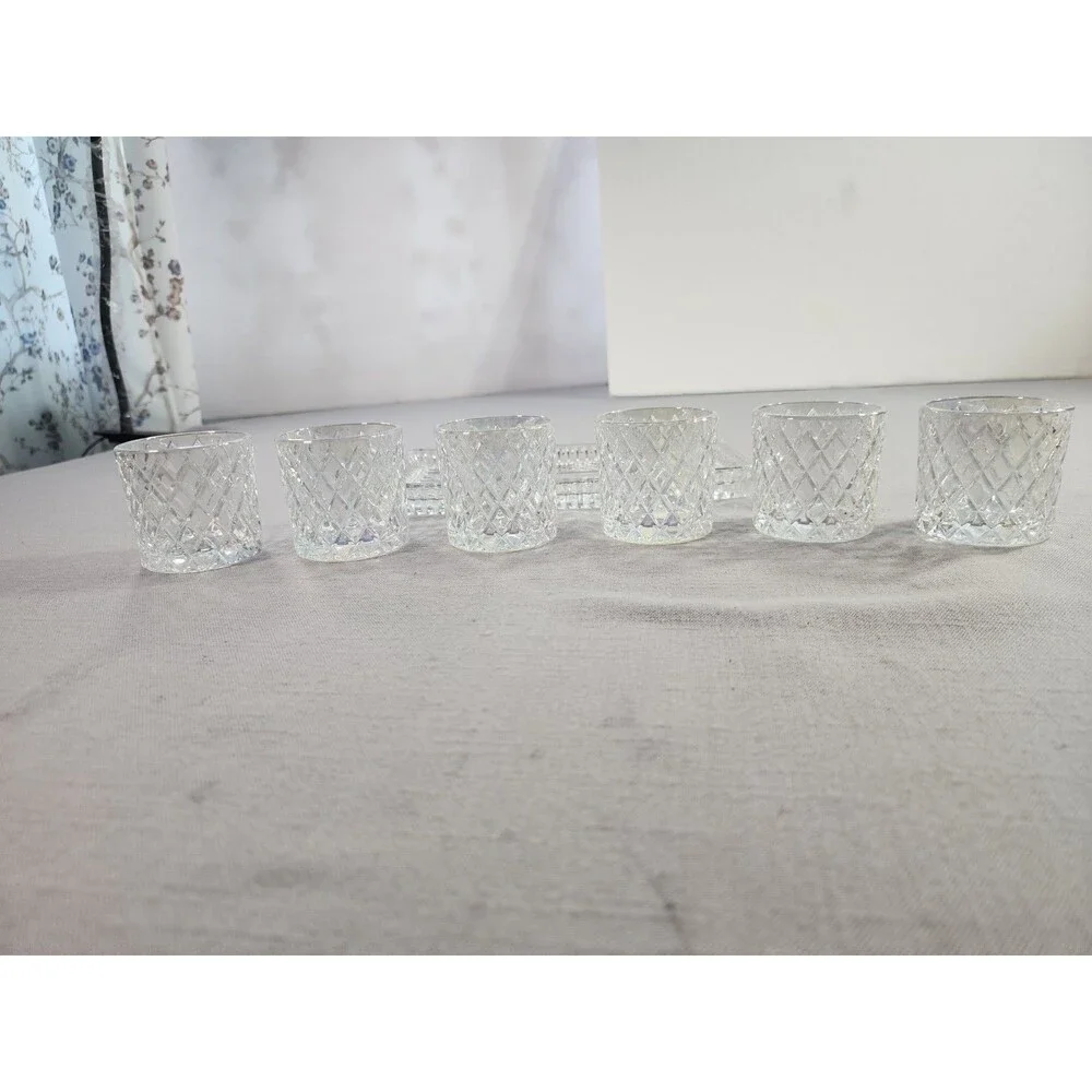 Vintage Cut Crystal Shot Glasses Set of 6 with Matching Rectangular Serving Tray